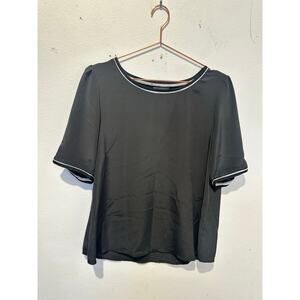 BOBEAU  Black Shiney Loose Fit White Detailed Sleeve Collar Blouse size Medium